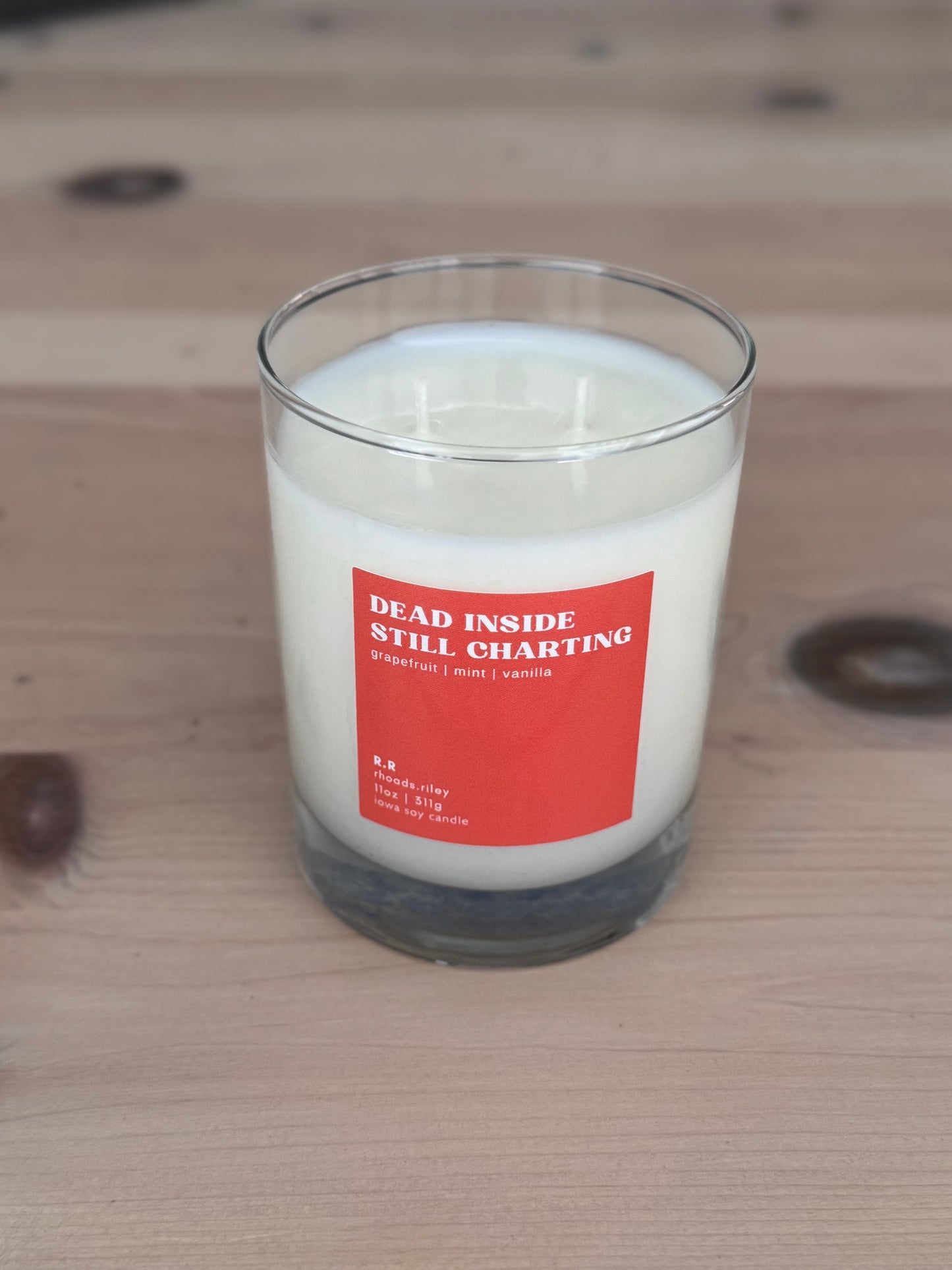 11 oz Soy Candle - Dead Inside, Still Charting | Color Label