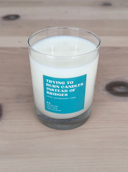 11 oz Soy Candle - Trying to Burn Candles Instead of Bridges