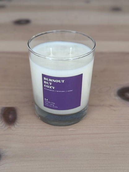 11 oz Soy Candle - Burnout but Cozy Colorful Label