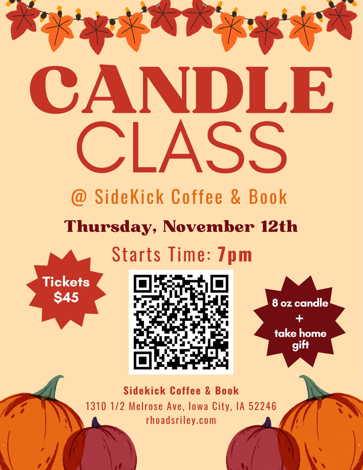 Candle Class - November 12th | Sidekick Coffee & Books